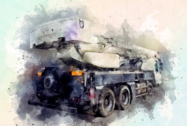 Gezici vinç yükselişte açık hava kamyon vintage çizim çizimi