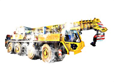 Gezici vinç yükselişte açık hava kamyon vintage çizim çizimi