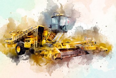 Modern tarımsal birleşim beyaz arka planda izole edilmiş eskiz eskizi antika