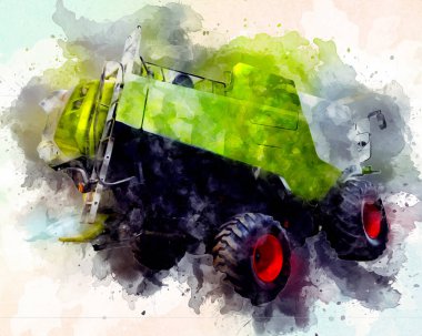 Modern tarımsal birleşim beyaz arka planda izole edilmiş eskiz eskizi antika