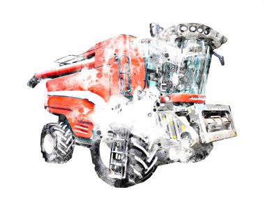 Modern tarımsal birleşim beyaz arka planda izole edilmiş eskiz eskizi antika