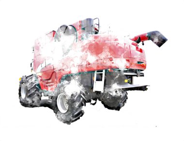 Modern tarımsal birleşim beyaz arka planda izole edilmiş eskiz eskizi antika