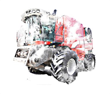 Modern tarımsal birleşim beyaz arka planda izole edilmiş eskiz eskizi antika