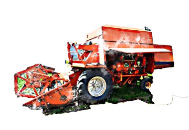 Modern tarımsal birleşim beyaz arka planda izole edilmiş eskiz eskizi antika