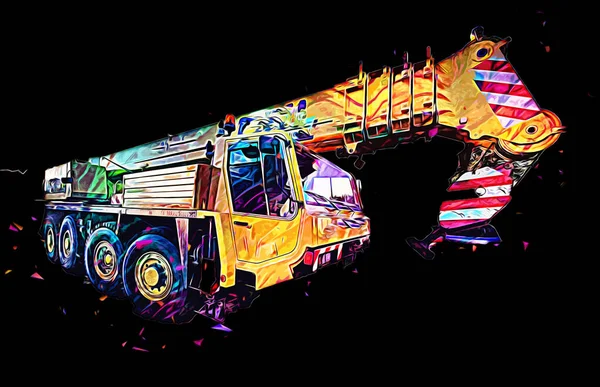 Żuraw Samojezdny Wzniesionym Wysięgnikiem Zewnątrz Ciężarówka Vintage Rysunek Szkic — Zdjęcie stockowe