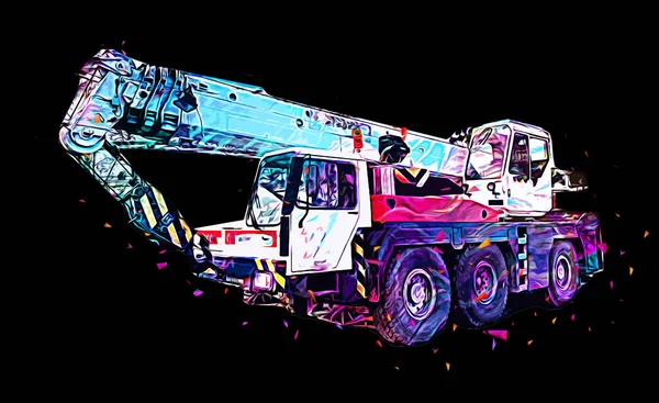 Mobile Crane Risen Boom Outdoors Truck Vintage Drawing Sketch — Stock Photo, Image