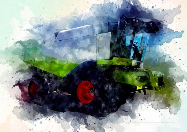 Moderne Landbouw Combineren Geïsoleerd Een Witte Achtergrond Tekening Schets Retro — Stockfoto
