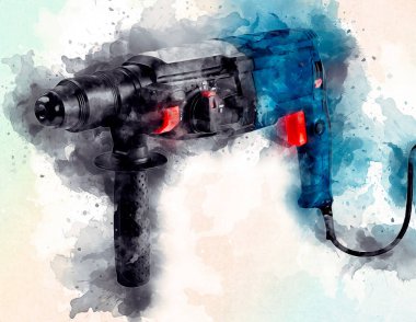 Ağır sarı siyah çekiç matkap matkap elle delme aleti beyaz arka planda izole edilmiş. İnşaat sektörü araçları kavramı