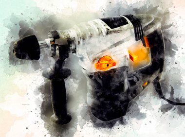 Ağır sarı siyah çekiç matkap matkap elle delme aleti beyaz arka planda izole edilmiş. İnşaat sektörü araçları kavramı