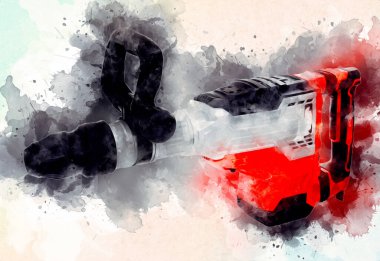 Ağır sarı siyah çekiç matkap matkap elle delme aleti beyaz arka planda izole edilmiş. İnşaat sektörü araçları kavramı