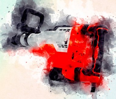 Ağır sarı siyah çekiç matkap matkap elle delme aleti beyaz arka planda izole edilmiş. İnşaat sektörü araçları kavramı