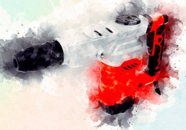 Ağır sarı siyah çekiç matkap matkap elle delme aleti beyaz arka planda izole edilmiş. İnşaat sektörü araçları kavramı