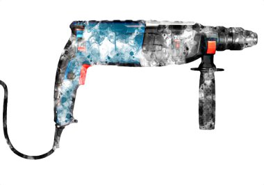 Ağır sarı siyah çekiç matkap matkap elle delme aleti beyaz arka planda izole edilmiş. İnşaat sektörü araçları kavramı