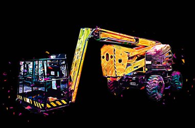 İnşaat sahasında forklift, yapım parçaları çizim sanatını yükseltmeye hazırlanıyor