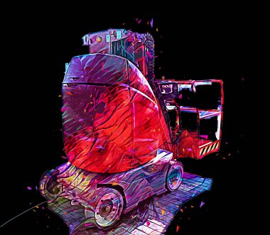 İnşaat sahasında forklift, yapım parçaları çizim sanatını yükseltmeye hazırlanıyor