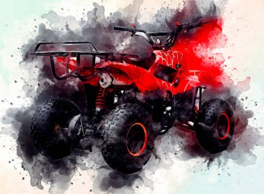 ATV Dörtlü Bisiklet, Her Arazi Aracı, kırpma yolu sanat çizimi klasik çizimi