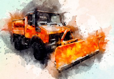 Çöp tenekesi kollu çöp kamyonu. Yatay olarak. Resim çizimi çizimi