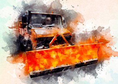 Çöp tenekesi kollu çöp kamyonu. Yatay olarak. Resim çizimi çizimi