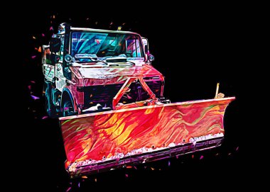 Çöp tenekesi kollu çöp kamyonu. Yatay olarak. Resim çizimi çizimi