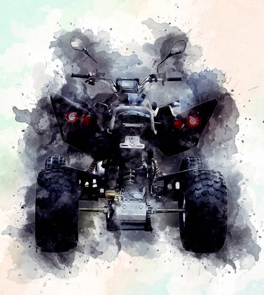 Atvクワッドバイク 全地形車両 クリッピングパスアートイラスト描画スケッチヴィンテージ — ストック写真