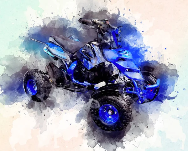 ATV Quad bike, All-Terrain vehicle, with clipping path art illustration drawing sketch vintage