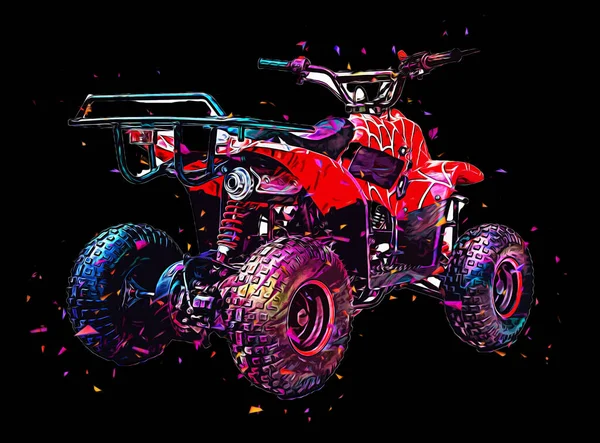 ATV Quad bike, All-Terrain vehicle, with clipping path art illustration drawing sketch vintage