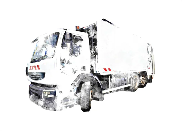 Garbage Truck Trash Can Lift Arm Horizontal Art Illustration Drawing — Stock Photo, Image