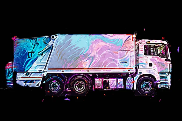 Camion Poubelle Avec Poubelle Peut Soulever Bras Horizontal Illustration Art — Photo