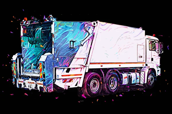 Truk Sampah Dengan Sampah Bisa Mengangkat Tangan Horisontal Sketsa Gambar — Stok Foto