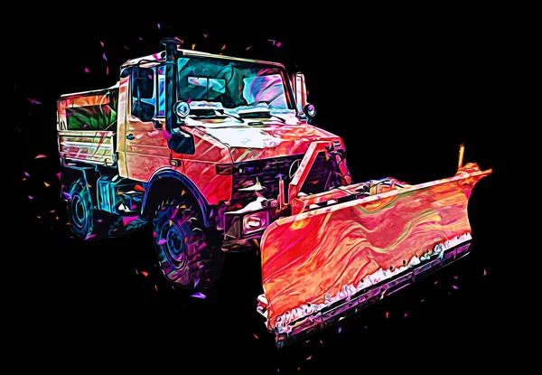 Vuilniswagen Met Vuilnisbak Horizontaal Art Illustratie Tekening Schets — Stockfoto