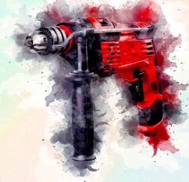 Matkap ucu ile kablosuz matkap aynı zamanda vida silah sanat çizimi çizim çizimi olarak çalışır