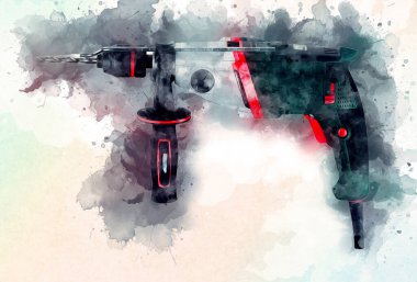 Matkap ucu ile kablosuz matkap aynı zamanda vida silah sanat çizimi çizim çizimi olarak çalışır