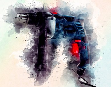 Matkap ucu ile kablosuz matkap aynı zamanda vida silah sanat çizimi çizim çizimi olarak çalışır