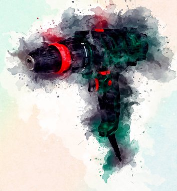 Matkap ucu ile kablosuz matkap aynı zamanda vida silah sanat çizimi çizim çizimi olarak çalışır