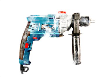 Matkap ucu ile kablosuz matkap aynı zamanda vida silah sanat çizimi çizim çizimi olarak çalışır