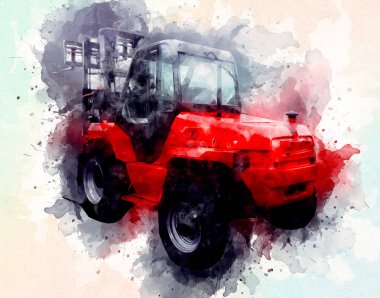 Beyaz izole edilmiş arkaplan resim çizimi üzerine forklift kamyonu