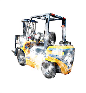 Beyaz izole edilmiş arkaplan resim çizimi üzerine forklift kamyonu