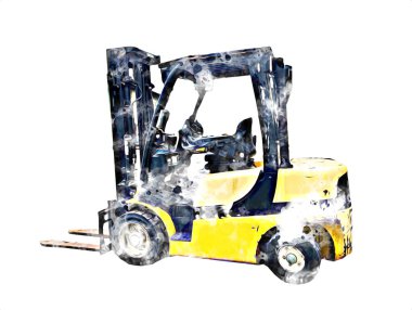 Beyaz izole edilmiş arkaplan resim çizimi üzerine forklift kamyonu