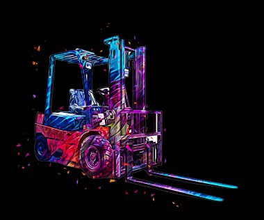 Beyaz izole edilmiş arkaplan resim çizimi üzerine forklift kamyonu