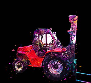 Beyaz izole edilmiş arkaplan resim çizimi üzerine forklift kamyonu