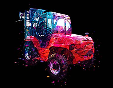 Beyaz izole edilmiş arkaplan resim çizimi üzerine forklift kamyonu