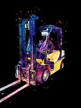 Beyaz izole edilmiş arkaplan resim çizimi üzerine forklift kamyonu