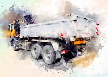 Sarı damperli kamyon çizimi eskiz çizimi antika antika