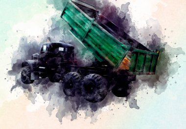 Sarı damperli kamyon çizimi eskiz çizimi antika antika