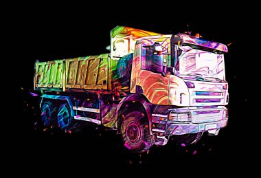 Sarı damperli kamyon çizimi eskiz çizimi antika antika