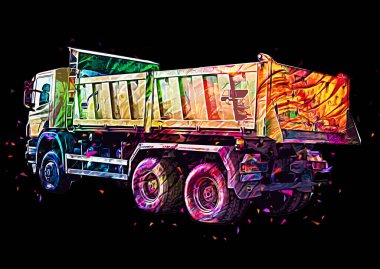 Sarı damperli kamyon çizimi eskiz çizimi antika antika