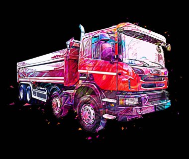 Sarı damperli kamyon çizimi eskiz çizimi antika antika