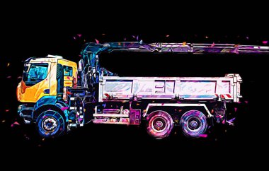 Sarı damperli kamyon çizimi eskiz çizimi antika antika