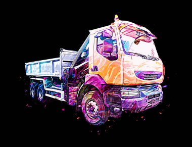 Sarı damperli kamyon çizimi eskiz çizimi antika antika