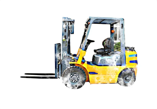 Beyaz Izole Edilmiş Arkaplan Resim Çizimi Üzerine Forklift Kamyonu — Stok fotoğraf